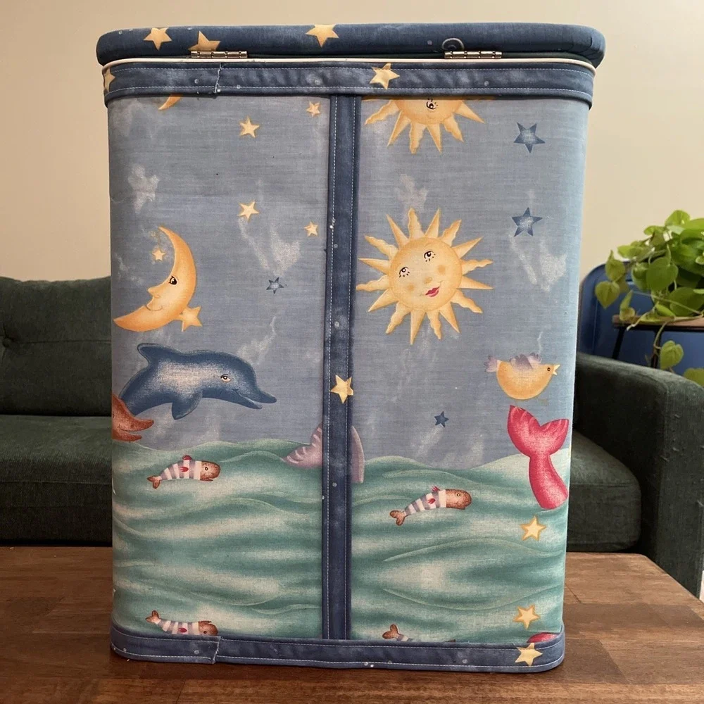 Vtg Lamont Athena Kids Clothes Laundry Hamper MCM Whale Ocean Star Moon Dolphin‎